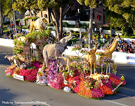 A festival of flower-covered floats, marching bands, equestrians and the Rose Bowl college football game on New Years Day.